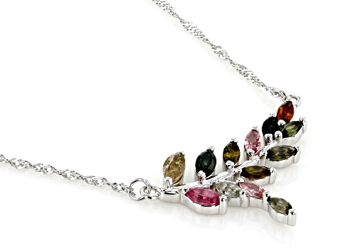 Multi-Color Multi-Tourmaline Rhodium Over Sterling Silver Necklace 0.95ctw