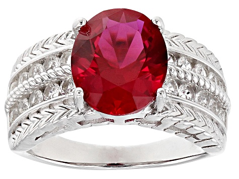 Lab Created Ruby Rhodium Over Sterling Silver Ring 4.35ctw