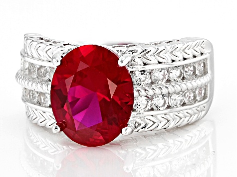 Lab Created Ruby Rhodium Over Sterling Silver Ring 4.35ctw