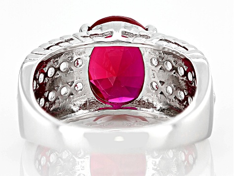 Lab Created Ruby Rhodium Over Sterling Silver Ring 4.35ctw