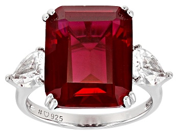 Picture of Lab Created Ruby Rhodium Over Sterling Silver Ring 14.10ctw