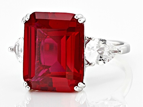 Lab Created Ruby Rhodium Over Sterling Silver Ring 14.10ctw