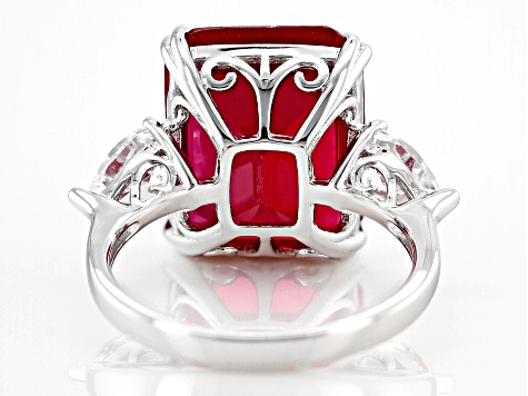 Lab Created Ruby Rhodium Over Sterling Silver Ring 14.10ctw