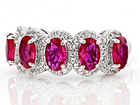 Lab Created Ruby Rhodium Over Sterling Silver Ring 2.60ctw