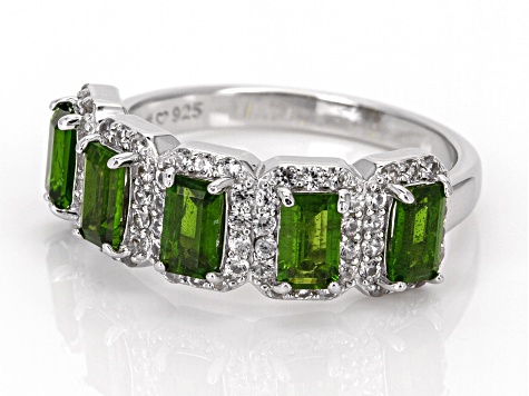 Green Chrome Diopside Rhodium Over Sterling Silver Ring 2.05ctw