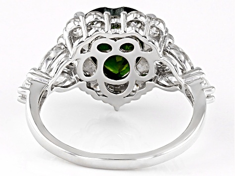 Green Chrome Diopside Rhodium Over Sterling Silver Heart Ring 4.10ctw