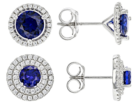 Blue Lab Created Spinel Rhodium Over Sterling Silver Set of 2 Earrings 1.57ctw