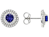 Blue Lab Created Spinel Rhodium Over Sterling Silver Set of 2 Earrings 1.57ctw