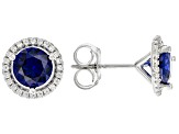 Blue Lab Created Spinel Rhodium Over Sterling Silver Set of 2 Earrings 1.57ctw