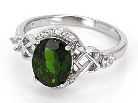 Green Chrome Diopside Rhodium Over Sterling Silver Ring 2.10ctw