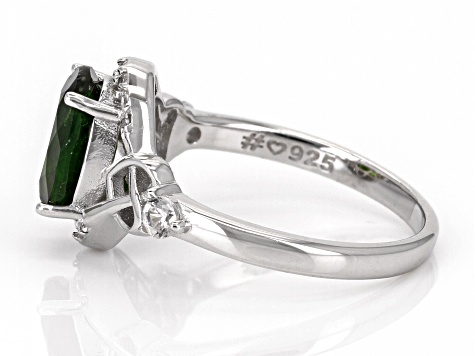 Green Chrome Diopside Rhodium Over Sterling Silver Ring 2.10ctw