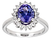 Blue Tanzanite with White Diamond Rhodium Over 10K White Gold Ring 2.02ctw