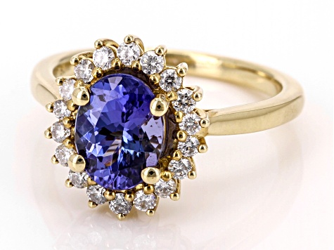 Blue Tanzanite with White Diamond 10K Yellow Gold Ring 2.02ctw