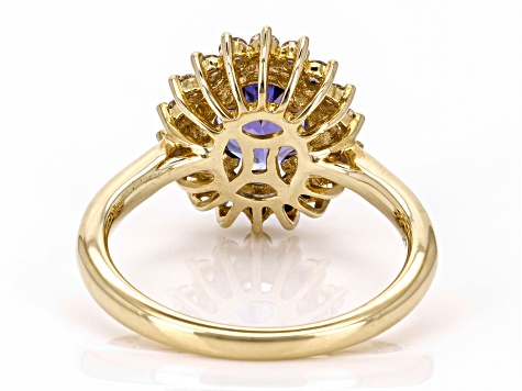 Blue Tanzanite with White Diamond 10K Yellow Gold Ring 2.02ctw