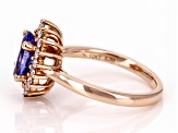 Blue Tanzanite with White Diamond 10K Rose Gold Ring 2.02ctw