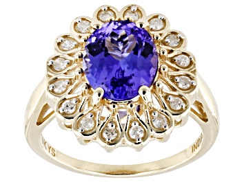 Picture of Blue Tanzanite with White Diamond 10K Yellow Gold Ring 2.74ctw