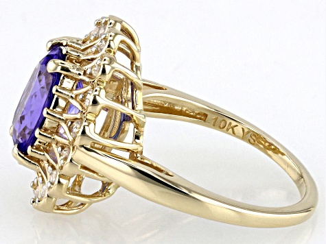 Blue Tanzanite with White Diamond 10K Yellow Gold Ring 2.74ctw