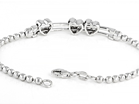 White Lab Created Sapphire Rhodium Over Sterling Silver "Heart" Bracelet 0.33ctw