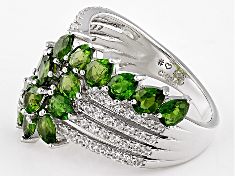 Green Chrome Diopside Rhodium Over Sterling Silver Ring 3.15ctw