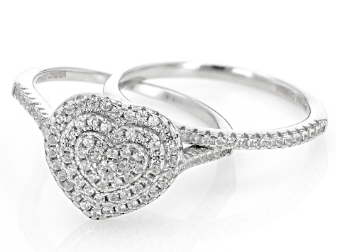 White Zircon Rhodium Over Sterling Silver Set of Two Rings 0.80ctw