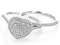 White Zircon Rhodium Over Sterling Silver Set of Two Rings 0.80ctw