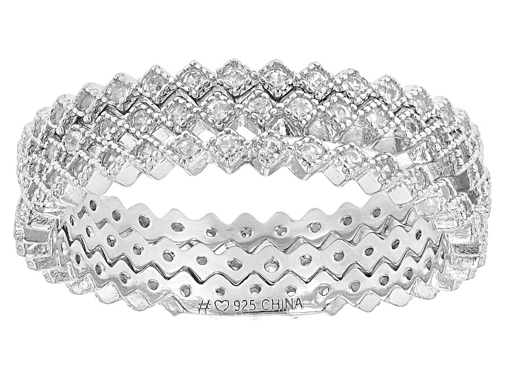 White Zircon Rhodium Over Sterling Silver Set of 3 Rings
