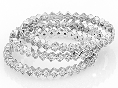 White Zircon Rhodium Over Sterling Silver Set of 3 Rings 0.99ctw