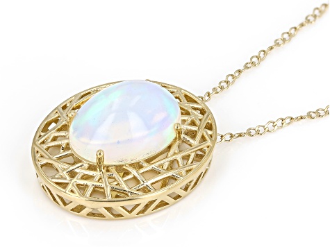 White Ethiopian Opal 18k Yellow Gold Over Sterling Silver Pendant with Chain
