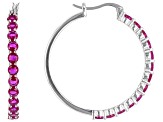 Red Lab Created Ruby Rhodium Over Sterling Silver Hoop Earrings 3.20ctw