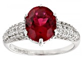 Red Lab Created Ruby Rhodium Over Sterling Silver Ring 3.35ctw