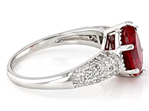 Red Lab Created Ruby Rhodium Over Sterling Silver Ring 3.35ctw