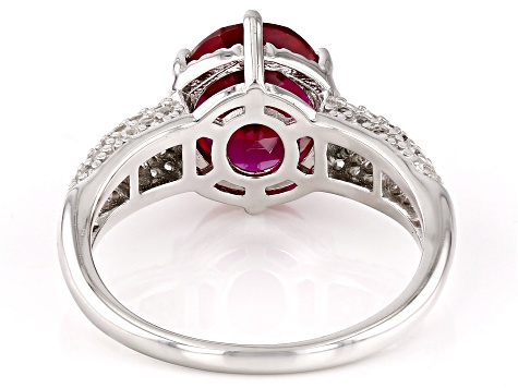 Red Lab Created Ruby Rhodium Over Sterling Silver Ring 3.35ctw