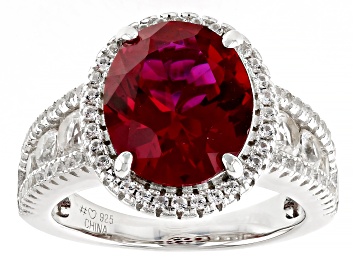 Picture of Red Lab Created Ruby Rhodium Over Sterling Silver Ring 7.454ctw