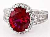 Red Lab Created Ruby Rhodium Over Sterling Silver Ring 7.454ctw