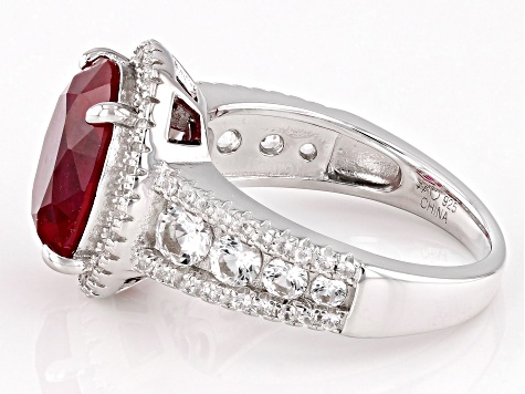Red Lab Created Ruby Rhodium Over Sterling Silver Ring 7.454ctw