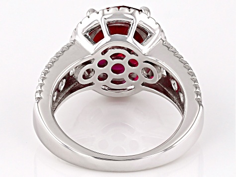 Red Lab Created Ruby Rhodium Over Sterling Silver Ring 7.454ctw