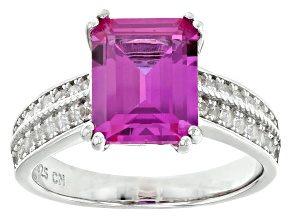 Pink Lab Created Sapphire Rhodium Over Sterling Silver Ring 4.21ctw