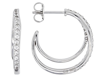 Picture of White Zircon Platinum Over Sterling Silver Hoop Earrings 0.67ctw