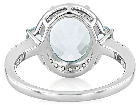 Light Blue Topaz & Diamond Sterling Silver Ring - 10x8mm Oval, Split Shank, 0.02ctw Diamonds