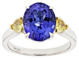 Blue Tanzanite with Yellow Diamond Rhodium Over 14K White Gold Ring 4.81ctw