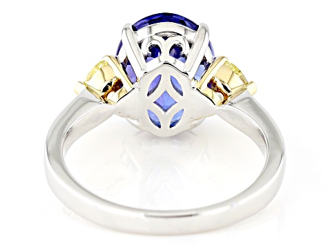 Mojave Blue Turquoise, Tanzanite, Ruby hot 14kt Yellow Gold and Platinum over 925 Sterling Silver Openwork, Open Band Ring - Size 7