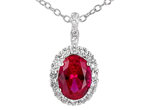 Lab Created Ruby Rhodium Over Sterling Silver Ring, Earrings, and Pendant with Chain Box Set 5.37ctw