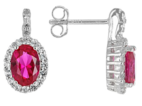 Red Lab Created Ruby Rhodium Over Silver Ring, Earrings, and