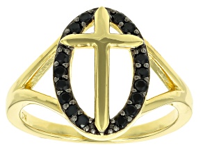 Black Spinel 18k Yellow Gold Over Sterling Silver Cross Ring 0.26ctw