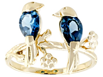 Picture of London Blue Topaz 18k Yellow Gold Over Sterling Silver "Lovebirds" Ring 1.25ctw