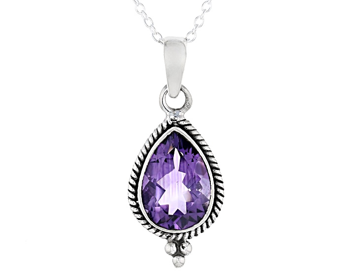 Purple Amethyst Rhodium Over Sterling Silver Pendant with