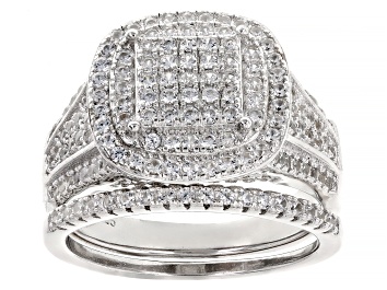 White Zircon Rhodium Over Sterling Silver Set of Two Rings 0.80ctw