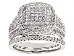 White Zircon Rhodium Over Sterling Silver Set of Two Rings 0.80ctw