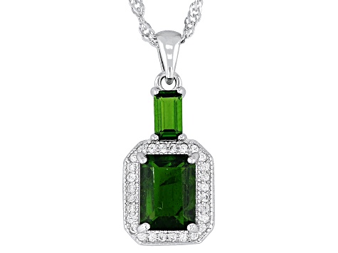 Green Chrome Diopside Rhodium Over Sterling Silver Pendant with Chain 1.72ctw