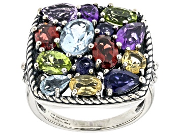 Picture of Multi-Color Multi-Gem Sterling Silver Oxidized Ring 4.48ctw
